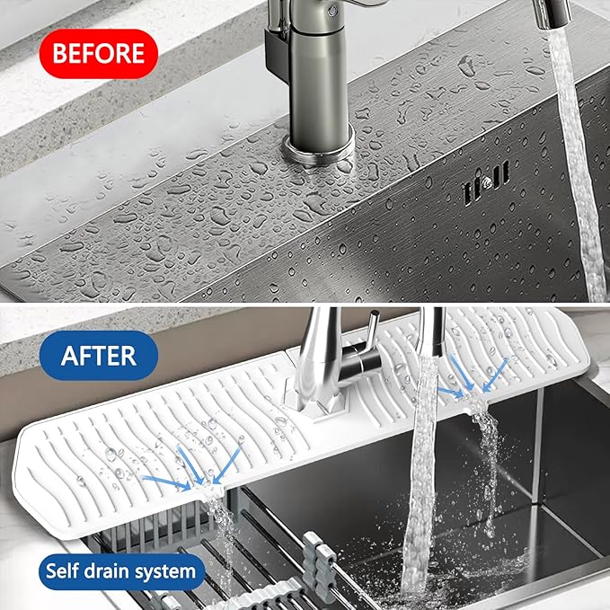 Kitchen Sink Splash Guard-24 x 5.8'' Ultrathin Silicone Sink Mat Splash Guard fit for Countertop, Bathroom,Farmhouse,RV (White)