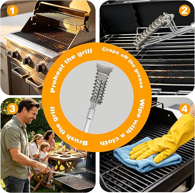 Grill Brush with Scraper Bristle Free – Stainless BBQ Grill Brush for Outdoor Grill with Removable Metal Handle, Safe Grill Accessories for Gas/Charcoal Grill - for Home, Camping, Backyard