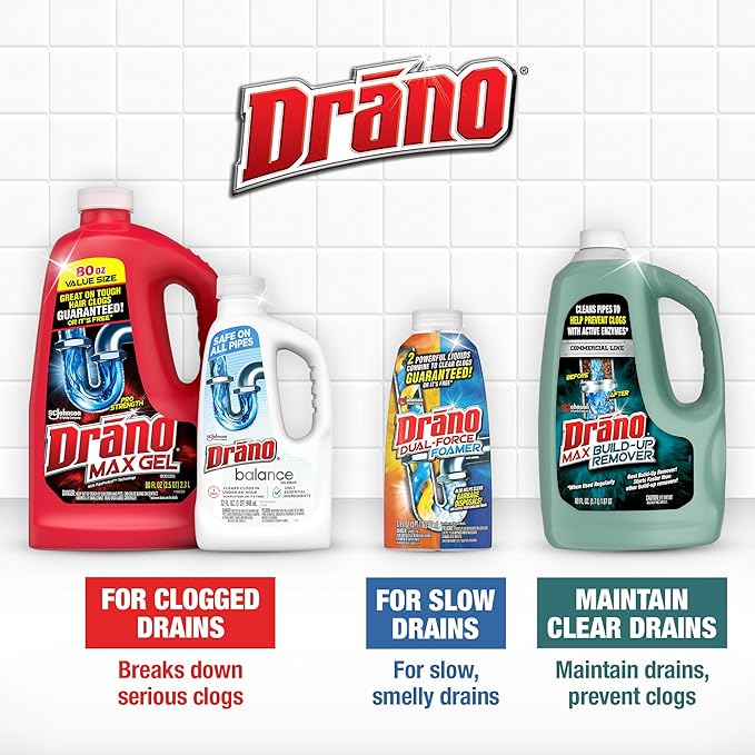 Drano Max Build Up Remover Drain Cleaner, Great for Clog Prevention, Commercial Line, 60 oz