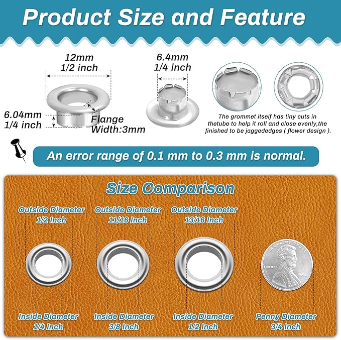 803Pcs Grommet Tool Kit 6mm 1/4 Inch(Inside Hole Size) Eyelet Kit with 400Pcs Eyelets Grommets, 400Pcs Washers and Grommet Eyelet Pliers for Leather/Belt/Shoes/Crafts