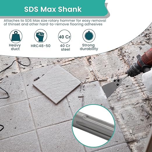 5 Inch SDS Plus Floor Scraper with Spare Bolts and Locknuts, Easily Removes Tile, Plaster, Hardwood Floors and Works with All SDS-Plus System Rotary and Electric Hammers