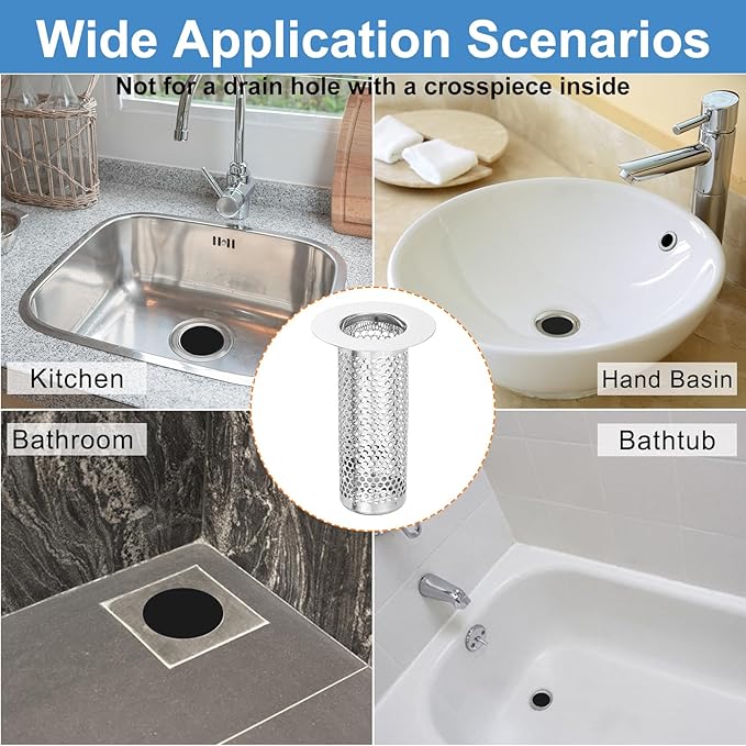 uxcell 4 Pack Shower Drain Strainer, 2" x 2.6" 304 Stainless Steel Floor Drain Strainer Deep Sink Hair Catcher for Kitchen Bathroom Balcony Floor Drain, Fit Hole Size from 1.5" to 2.6"