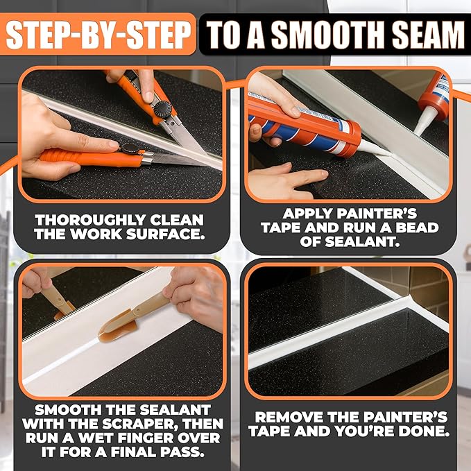 Caulking Tool Kit – 4 PCs Flexible Silicone Caulk Tool Set, Assorted Sizes Caulking Spatula Set for Smooth Professional Seal Lines – Non-Scratch Finish for Bathroom, Kitchen, Windows Repairs Projects