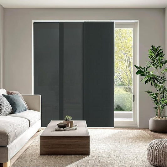 CHICOLOGY Panel Track Blinds for Sliding Glass Doors, 4 Panel Sliding Panels, Adjustable Track 46-86" W, Trimmable Height Up to 96" H, Light Filtering Privacy Room Divider, Ballroom Grey