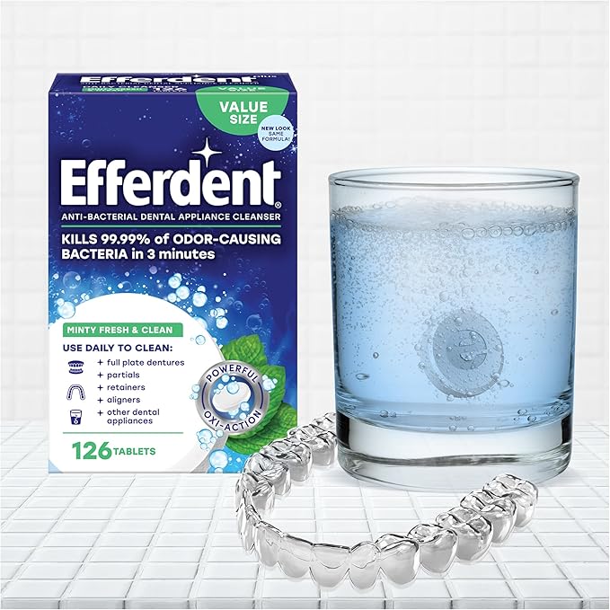 Efferdent Retainer Cleaning Tablets, Denture Cleaning Tablets for Dental Appliances, Minty Fresh & Clean, 126 Count (Pack of 2)
