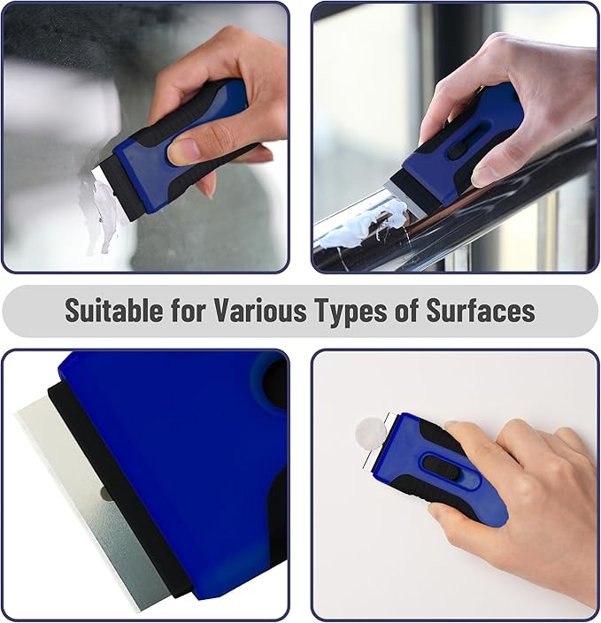 Bates- Razor Blade Scraper Tool, 2 Pack, 30 Extra Stainless Steel Blades, Anti-Slip Ergonomic Handle Design, Razor Scraper Set for Cleaning Window, Paint, Oven, Glass, Stove