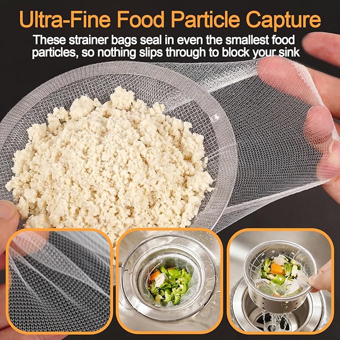 200Pcs Disposable Kitchen Sink Strainer Mesh Bags, Elastic Anti-Clogging Sink Drain Covers, Food Waste Debris Catcher, Fits Most Sink Strainers