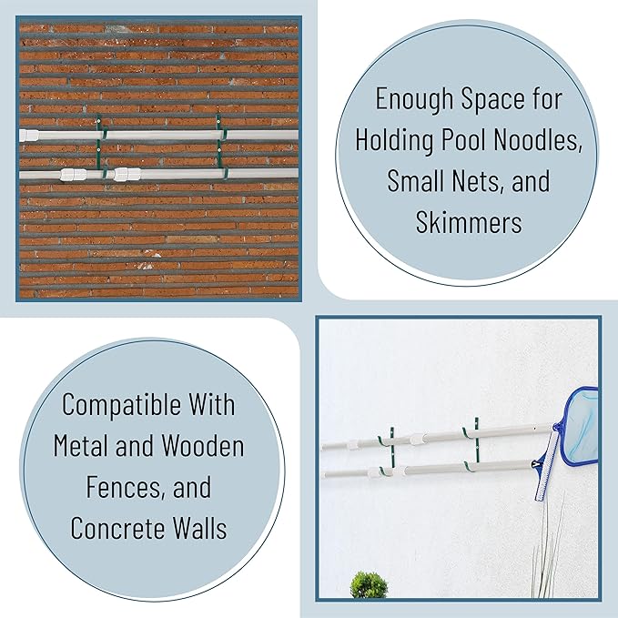 UNCO- Pool Pole Hanger, 4 Pack, Blue, Holder Set, Hooks for Telescopic Poles, Skimmers, Leaf Rakes, Nets, Brushes, Vacuum Hose, Garden Tools and Swimming Pool Accessories