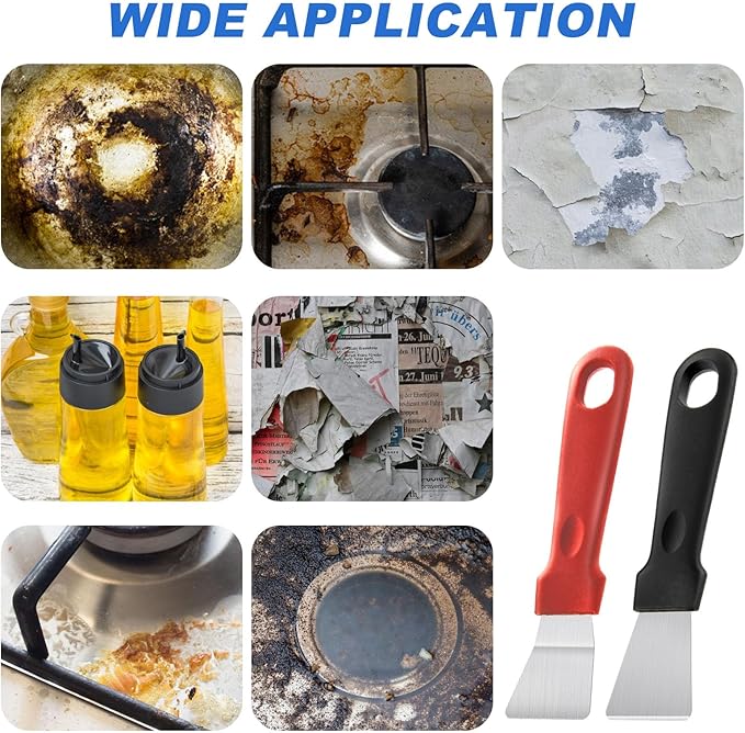 2Pcs Cleaning Scrapers, Scrapers for Ovens Stoves Induction Hob Freezer Stainless Steel Scraper Corner Seam Cleaning Tools Putty Scraper with Plastic Handle for Kitchen(2Pcs)