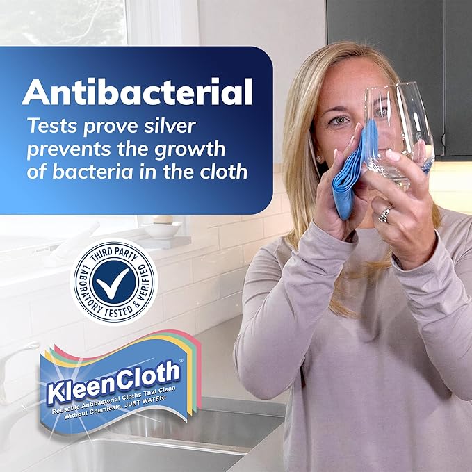 Reusable Antibacterial Cleaning Cloths – Removes 99.99% of Bacteria with Just Water | Silver-Embedded, Chemical, Odor, Streak & Scratch-Free for All Surfaces | 4 Pack