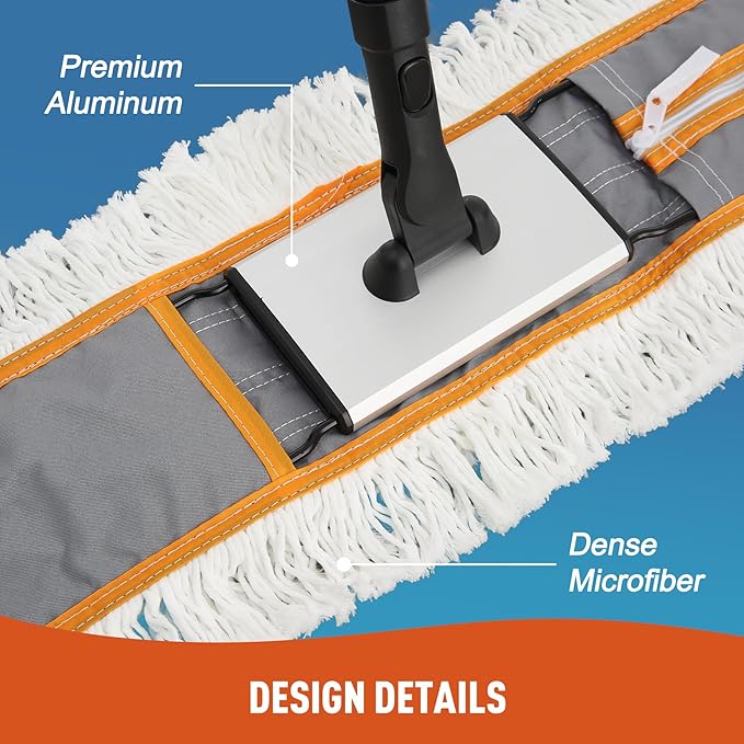 24" Commercial Dust Mop for Floor Cleaning, Heavy Duty Sweeper Broom with 2 Microfiber Mop Pads, Wet and Dry Duster Sweeper Broom for Marble, Laminate, Hardwood Floor Cleaning ,Grey