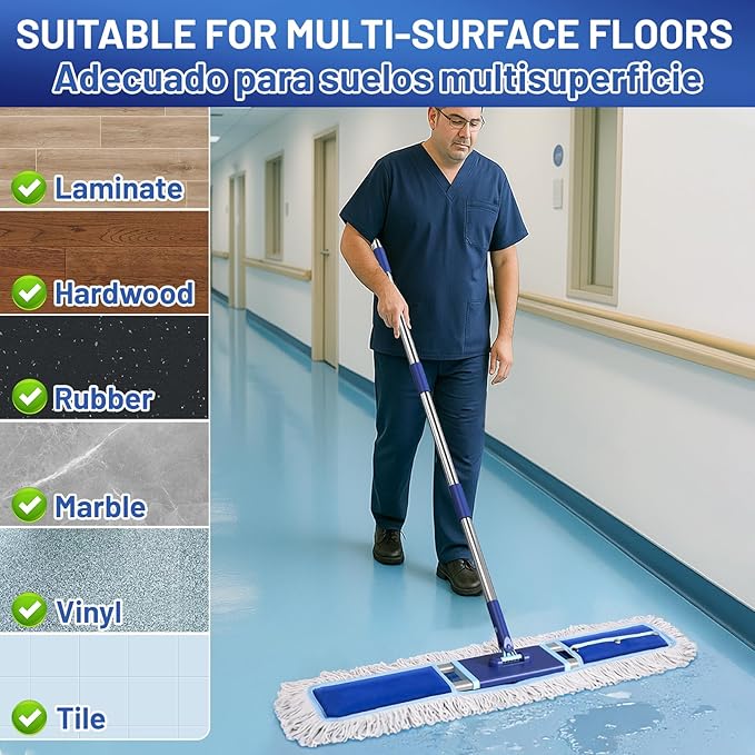 36" Commercial Dust Mop: Dry Dust Broom for Hardwood Floors Cleaning - 2 Mop Pads 59" Long Handle Heavy Duty Frame - Industrial Professional Cleaning Supplies for Hotel Warehouse School Janitor