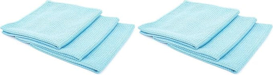 The Rag Company - Standard Waffle Weave Towels, Microfiber Detailing, Window/Glass and Drying, Wax & Polish, Lint-Free, Streak-Free, 370gsm, 16in x 16in, Light Blue (6-Pack)