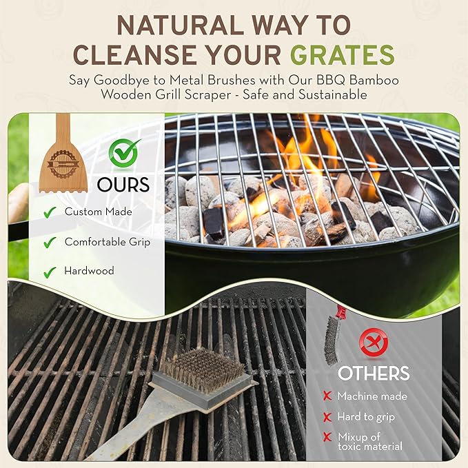 Wooden BBQ Grill Scraper – Beech Wood Griddle Cleaner for Traeger and Other Grills, No Metal Bristles, Safe and Durable Grill Cleaning Tool with Grooved Edge