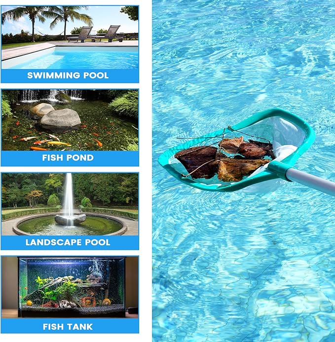 Pool Skimmer - Pool Skimmer Net with 5 Aluminum Pole Sections 67'', Skimmer Net with Fine Mesh Net for Cleaning Leaf of Swimming Pools, Spas, Hot Tubs and Fountains