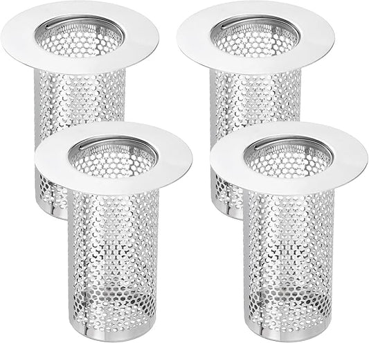 uxcell 4 Pack Shower Drain Strainer, 3.2" x 2.6" 304 Stainless Steel Floor Drain Strainer Deep Sink Hair Catcher for Kitchen Bathroom Balcony Floor Drain, Fit Hole Size from 1.5" to 2.6"