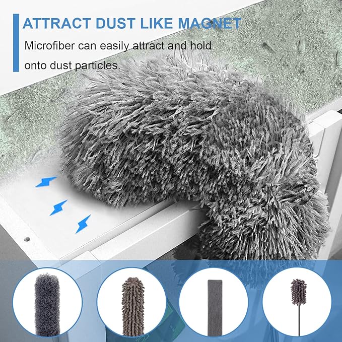 Upgraded Dusters for Cleaning (6pcs), Ceiling Fan Duster with 100" Thickened Extension Pole, Extendable Long Microfiber Duster for High Ceilings, Reusable & Washable Dusting Wand by OOSOFITT