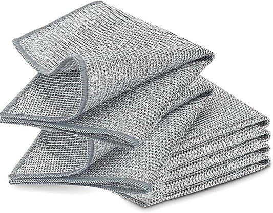 6 PCS Double Layer Stainless Steel Cleaning Cloth Non Scratch Steel Mesh Dishwashing Cloths 20x20 cm Quick Dry Two Layer Metallic Wire Dish Cleaning Rag Towel for Kitchen Dish Sink Stove Top