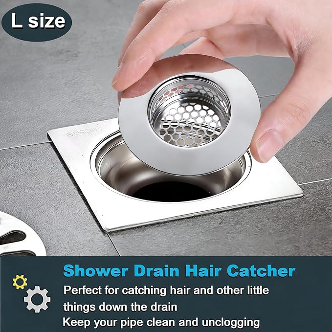 Bathroom Drain Strainers (Set of 3 Sizes), Hair Catcher for Bathroom Sink Bathtub Shower Floor Drain, Stainless Steel Filter Trap Fit Drain Hole from 1.2” to 2.17”