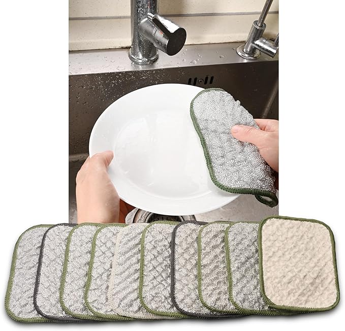 2026 New Double Side Non Scratch Wire Dishcloths,Multipurpose Wire Dishwashing Rags for Wet and Dry, Reusable Metal Dish Cloth,Wire Miracle Cleaning Cloths for Kitchen(Silver 10Pcs)
