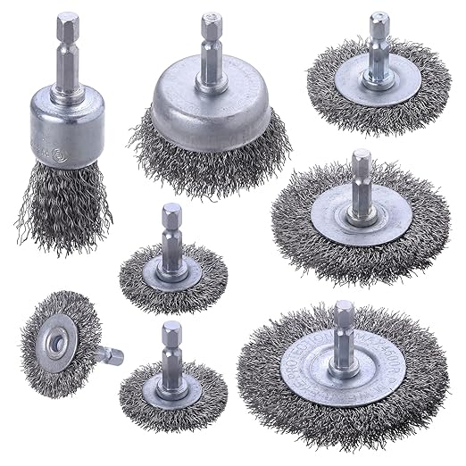 Wire Brush for Drill, 8 Pcs Professional Carbon Steel Wire Wheel, Abrasive Cup Brush 1/4 Inch Hex Shank - Cleaning Rust Attachments