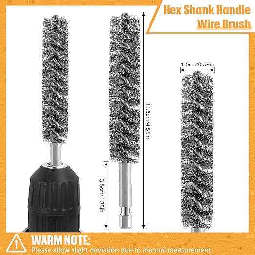 Geiserailie Bore Brush Bristles Wire Brush for Power Drill Cleaning Wire with Hex Shank Handle for Power Drill Cleaning(20 Pieces,Stainless Steel)