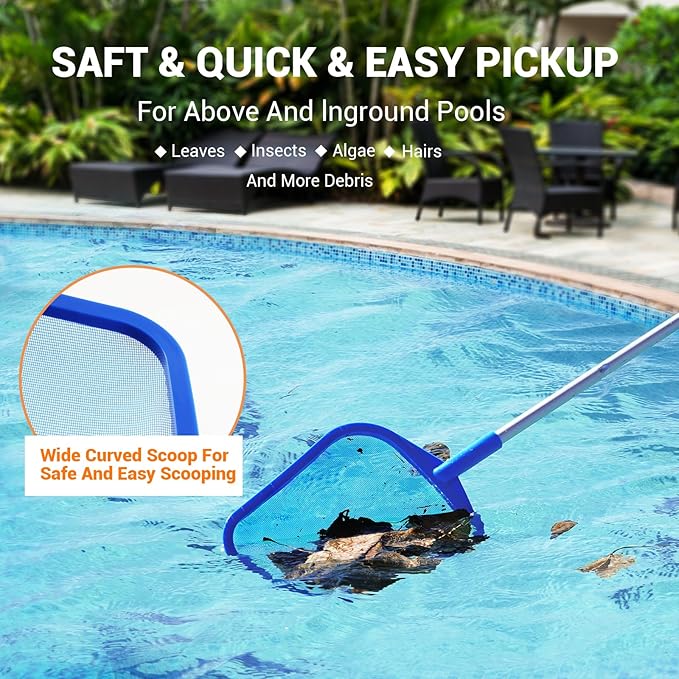 Pool Skimmer - Pool Skimmer Net with 5 Section Adjustable Telescopic Aluminum Pole, 23''- 60'', Pool Net Skimmer Rake with Ultra Fine Mesh , Pool Leaf Skimmer for Swimming Pools, Spas, Hot Tubs