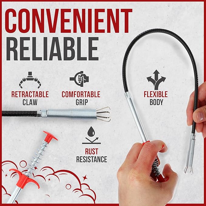 22" Snake Drain Clog Remover - Used as Hair Clog Remover for Sink, Shower, and Bathtub - Dryer Vent Cleaner, and as a Flexible Grabber Tool for Hard to Reach Places - By RAM-PRO