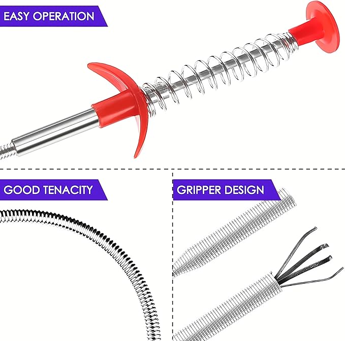 Drain Snake, Drain Clog Remover - Gutter Cleaning Tools Drain Cleaner for Toilet Sewer Shower Kitchen Bathroom Tub Clogged Drains Opener Cleaning Tool, Flexible Grabber Claw Pick Up Reacher (35 inch)