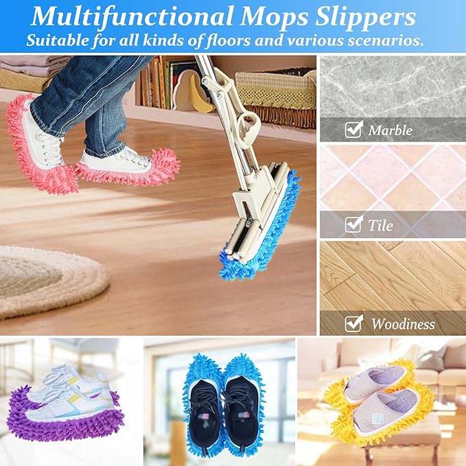 10 Pcs Shoes Cover Dust Duster, Washable Mop Slippers Shoes for Floor Cleaning, Reusable Microfiber Duster Mops for House, Office, Bathroom, Kitchen Cleaning (5Pairs)