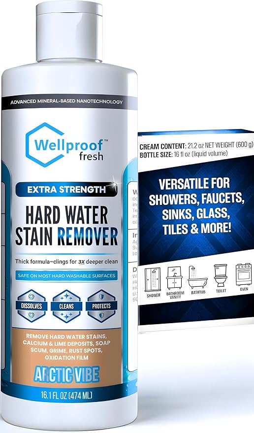 Wellproof Hard Water Stain, Soap Scum, Limescale, Calcium & Rust Remover for Home Appliances – 3X Nanotech Deep Cleaner – No Bleach, No Chemical Fumes – Safe for Family & Washable Hard Surfaces