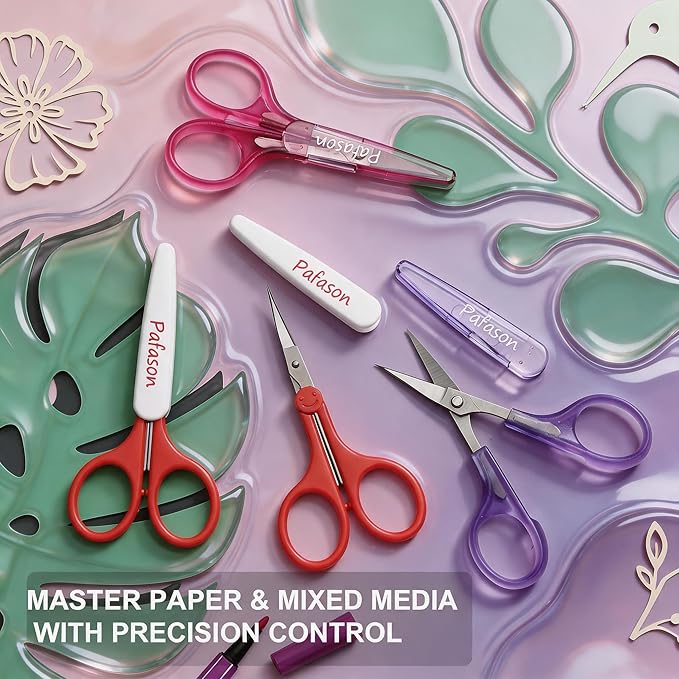 PAFASON Small Craft Scissors Set Straight Precision Fine Tip All Purpose for Scrapbooking Quilting Sewing Knitting Embroidery Cross Stitch Crochet Thread Yarn Paper Fabric Detail Cutting, Safety Case