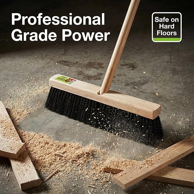 Black Indoor Push Broom Head – Heavy Duty Hardwood Block – Polypropylene Bristles – Deck Scrub Brush – Two Threaded Handle Holes for Better Assist (12")