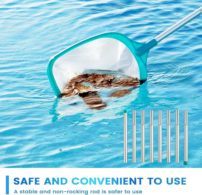 Pool Skimmer - Pool Skimmer Net with 8 Aluminum Pole Sections 80'', Skimmer Net with Fine Mesh Net for Cleaning Leaf of Swimming Pools