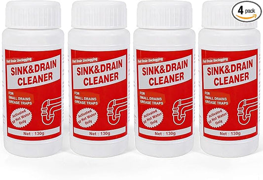 Drain Cleaner Sink Pipe Powder: Powerful Unclogger for Clogged Pipes and Sinks - Kitchen and Bathroom Drain Opener Cleaner with 2 Free Hooks Included (4 pack)