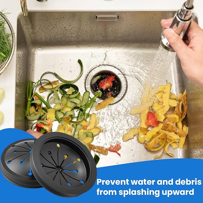 Aifeier ET 4Pcs Black Garbage Disposal Splash Guard, 3-1/8 Inch Food Waste Sink Baffle, Disposal Sink Accessories for Waste-King, Whirl-away Models