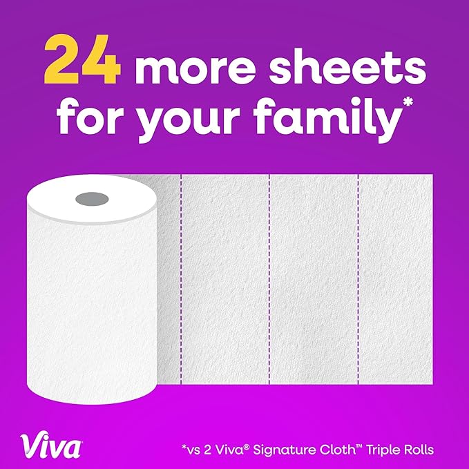 Viva Signature Cloth Paper Towels, Task Size, 2 Family Triple Rolls, 141 Sheets per Roll (Packaging May Vary)
