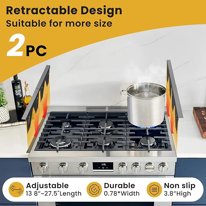 Stainless Steel Stove Gap Covers - 316 Stove Gap Filler, Easy retractable Length 13.8" to 27.5", Width 0.79", Heat Resistant Guard Between Stove Top & Counter, 2 Pck