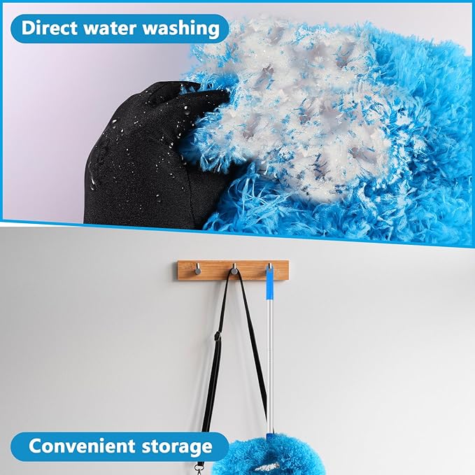 LUCKY-M Ceiling Fan Cleaner Duster, Removable Microfiber Ceiling Fan Blade Cleaner Reusable Duster with Extension Pole Adjusts 33 to 57.1 in for Cleaning Bookshelves Wall Door Window Top (Blue)