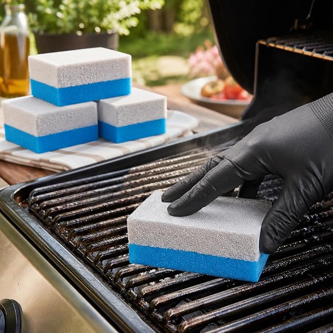 4 Pcs Grill Pumice Stone & Sponge Combination Cleaner, Heavy Duty 2 in 1 Pumice Stone and Sponge Clean Brush for Grills, Cast Iron Cookware, Oven, Grate, Stovetop (4)