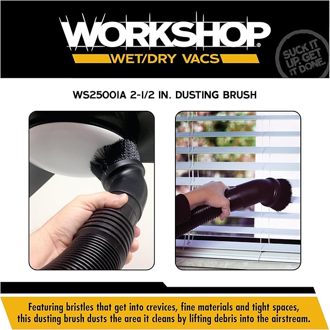 WORKSHOP Wet/Dry Vacs Shop Vacuum Accessories WS25001A Dusting Brush Attachment for Wet Dry Vacuum Cleaners, Fits 2-1/2-inch Extension Wands and Hoses