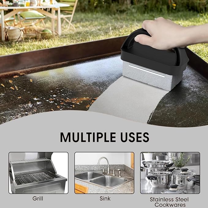 3-Pack Grill Pumice Stone for Cleaning Kit with Heat-Resistant Handle, Pumice Grill Brick, Reusable Griddle & BBQ Scrubber for Stain Removal