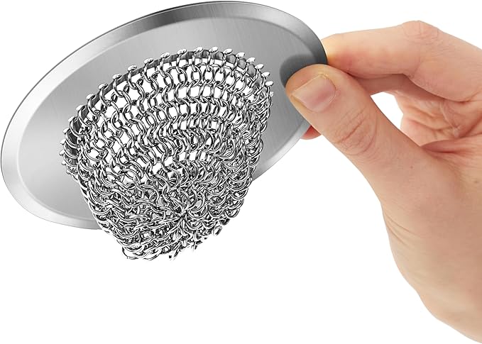2 Pack Chainlink Kitchen Sink Drain Strainer 4.4 Inch - 304 Stainless Steel Wide Rim Sink Strainer, Chainmail Sink Filter, Fits Most US Kitchen Sinks