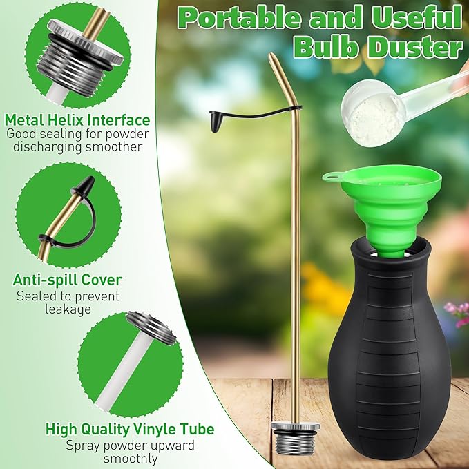 2 Pack Diatomaceous Earth Powder Duster, 8OZ Garden Powder Applicator Dispenser with Long Metal Tube, Bulb Duster Sprayer for Home Organic Gardening Agricultural Supply(Black)