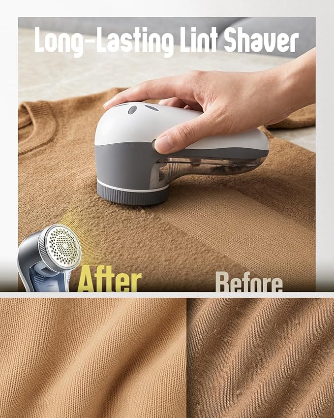 POPCHOSE Fabric Shaver, Lint Shaver for Clothing, Electric Lint Remover with 6-Leaf Blades, Sweater Defuzzer, Clothes Shaver for Couch, Furniture, Blanket, Remove Pilling, USB Rechargeable