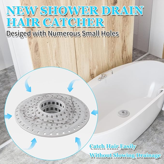 Aluvor Bathtub Drain Hair Catcher,Silicone Tub Hair Catcher Drain Protector,All-in-one Shower Hair Drain Catcher Strainer for 1.48'' to 1.76'' Regular Drains, 3PCS/Pale Grey‌
