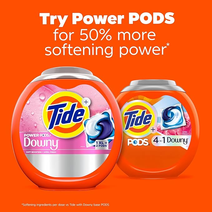 Tide PODS Laundry Detergent Soap with Downy 4-in-1 Stain Remover Freshness Softness Detergent pacs, April Fresh Scent, 57 Count