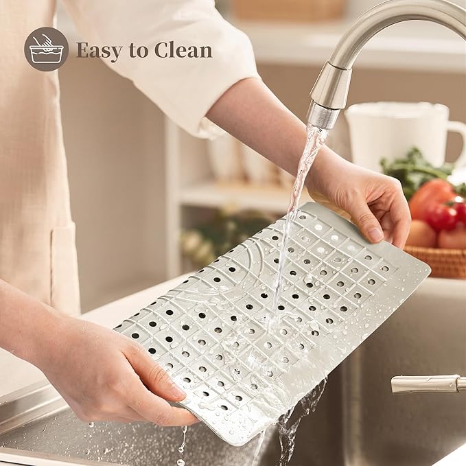 WILLKOMMEN Kitchen Sink Mat, 12" x 10" Dish Drying Mat, Sink Protector Mats for Bottom of Kitchen Sink, Fast Draining Sink Mats Grid, 2 Pack Cream White