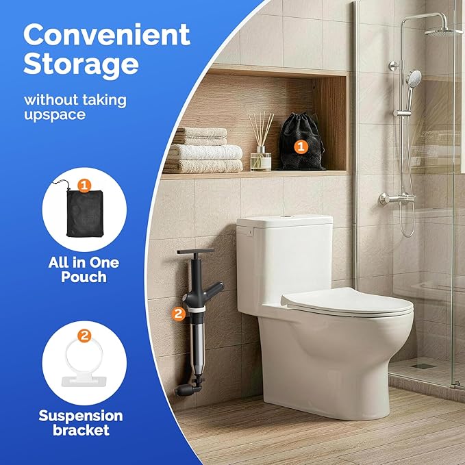 HAMITOR Toilet Plunger Drain Clog Remover: High Pressure Air Plunger & Heavy Duty Toilet Snake with Barometer for Sink, Drain Clogs - Unclogging Tool for Failed Traditional Plungers, Black