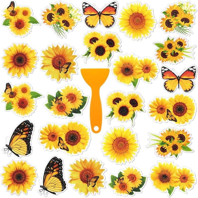 Yaomiao 24 Pcs Sunflower Non Slip Bathtub Stickers Shower Stickers Anti Slip Decal Threads Adhesive Appliques with Scraper Adhesive Decals for Safety Bathroom Tubs, Shower Floor, Stairs